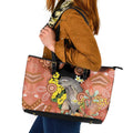 Australia Tawny Frogmouth Leather Tote Bag Golden Wattle Banksia Aboriginal Art - Aussie Hoodie