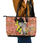 Australia Tawny Frogmouth Leather Tote Bag Golden Wattle Banksia Aboriginal Art - Aussie Hoodie