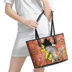 Australia Tawny Frogmouth Leather Tote Bag Golden Wattle Banksia Aboriginal Art - Aussie Hoodie