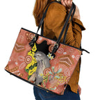 Australia Tawny Frogmouth Leather Tote Bag Golden Wattle Banksia Aboriginal Art - Aussie Hoodie