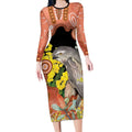 Australia Tawny Frogmouth Long Sleeve Bodycon Dress Golden Wattle Banksia Aboriginal Art - Aussie Hoodie