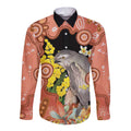 Australia Tawny Frogmouth Long Sleeve Button Shirt Golden Wattle Banksia Aboriginal Art - Aussie Hoodie