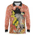 Australia Tawny Frogmouth Long Sleeve Polo Shirt Golden Wattle Banksia Aboriginal Art - Aussie Hoodie