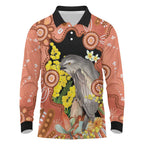 Australia Tawny Frogmouth Long Sleeve Polo Shirt Golden Wattle Banksia Aboriginal Art - Aussie Hoodie