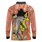Australia Tawny Frogmouth Long Sleeve Polo Shirt Golden Wattle Banksia Aboriginal Art - Aussie Hoodie