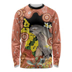 Australia Tawny Frogmouth Long Sleeve Shirt Golden Wattle Banksia Aboriginal Art - Aussie Hoodie