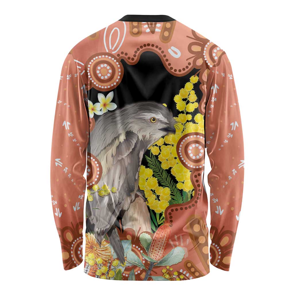 Australia Tawny Frogmouth Long Sleeve Shirt Golden Wattle Banksia Aboriginal Art - Aussie Hoodie