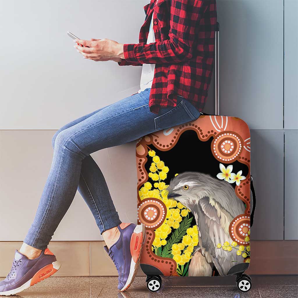 Australia Tawny Frogmouth Luggage Cover Golden Wattle Banksia Aboriginal Art - Aussie Hoodie