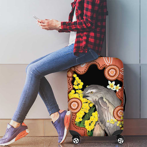 Australia Tawny Frogmouth Luggage Cover Golden Wattle Banksia Aboriginal Art - Aussie Hoodie