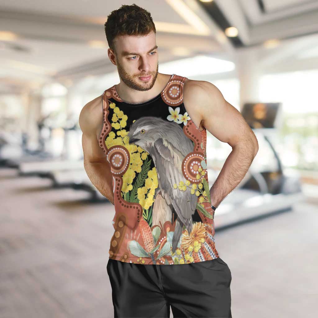 Australia Tawny Frogmouth Men Tank Top Golden Wattle Banksia Aboriginal Art - Aussie Hoodie