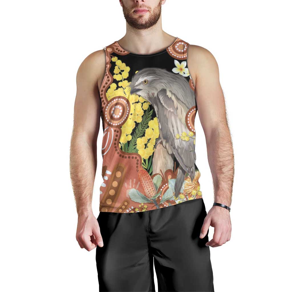 Australia Tawny Frogmouth Men Tank Top Golden Wattle Banksia Aboriginal Art - Aussie Hoodie