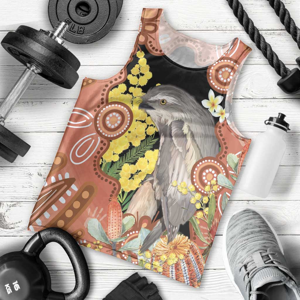 Australia Tawny Frogmouth Men Tank Top Golden Wattle Banksia Aboriginal Art - Aussie Hoodie
