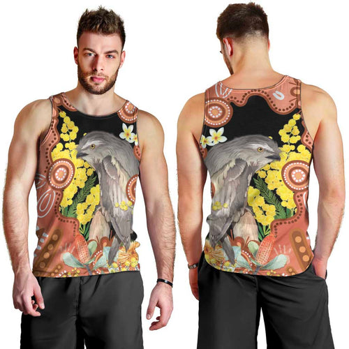 Australia Tawny Frogmouth Men Tank Top Golden Wattle Banksia Aboriginal Art - Aussie Hoodie