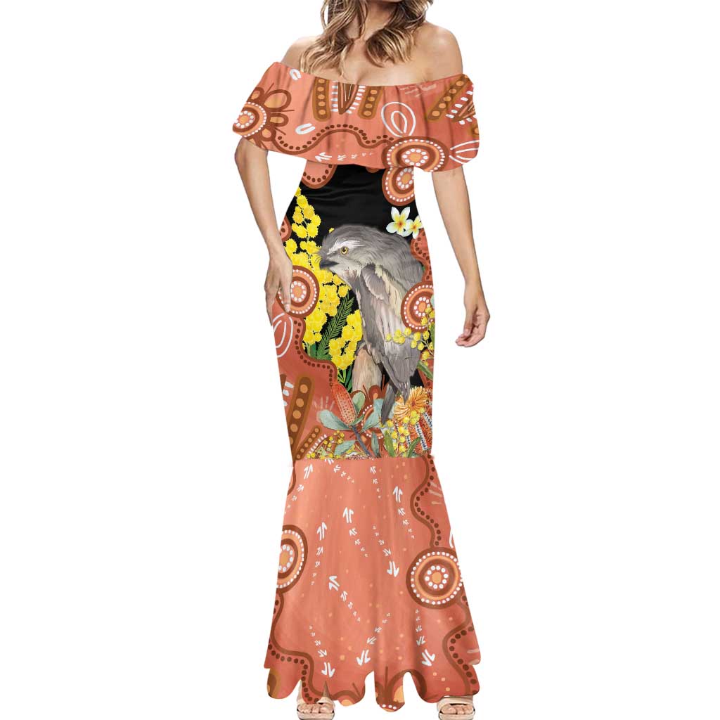 Australia Tawny Frogmouth Mermaid Dress Golden Wattle Banksia Aboriginal Art - Aussie Hoodie