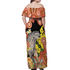 Australia Tawny Frogmouth Off Shoulder Maxi Dress Golden Wattle Banksia Aboriginal Art - Aussie Hoodie