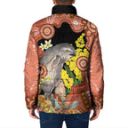 Australia Tawny Frogmouth Padded Jacket Golden Wattle Banksia Aboriginal Art - Aussie Hoodie