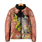 Australia Tawny Frogmouth Padded Jacket Golden Wattle Banksia Aboriginal Art - Aussie Hoodie