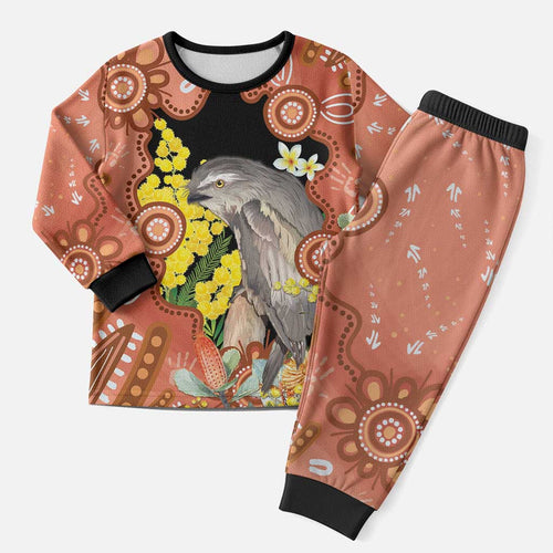 Australia Tawny Frogmouth Christmas Pajama Set Golden Wattle Banksia Aboriginal Art - Aussie Hoodie