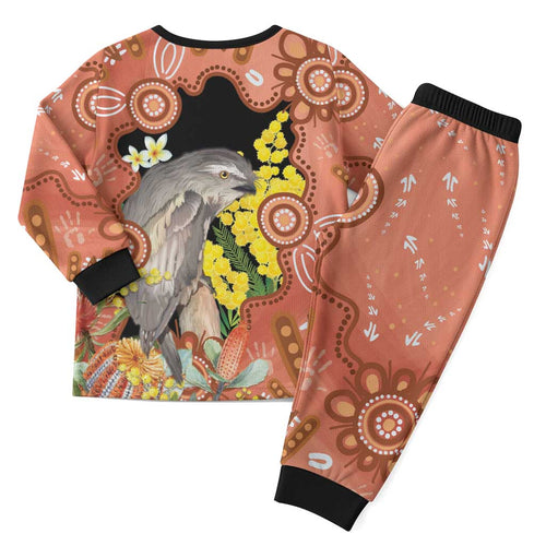 Australia Tawny Frogmouth Christmas Pajama Set Golden Wattle Banksia Aboriginal Art - Aussie Hoodie