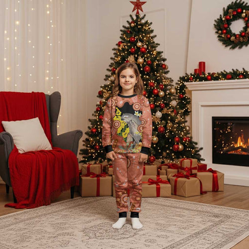 Australia Tawny Frogmouth Christmas Pajama Set Golden Wattle Banksia Aboriginal Art - Aussie Hoodie