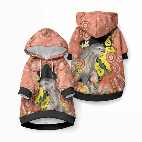 Australia Tawny Frogmouth Pet Hoodie Golden Wattle Banksia Aboriginal Art
