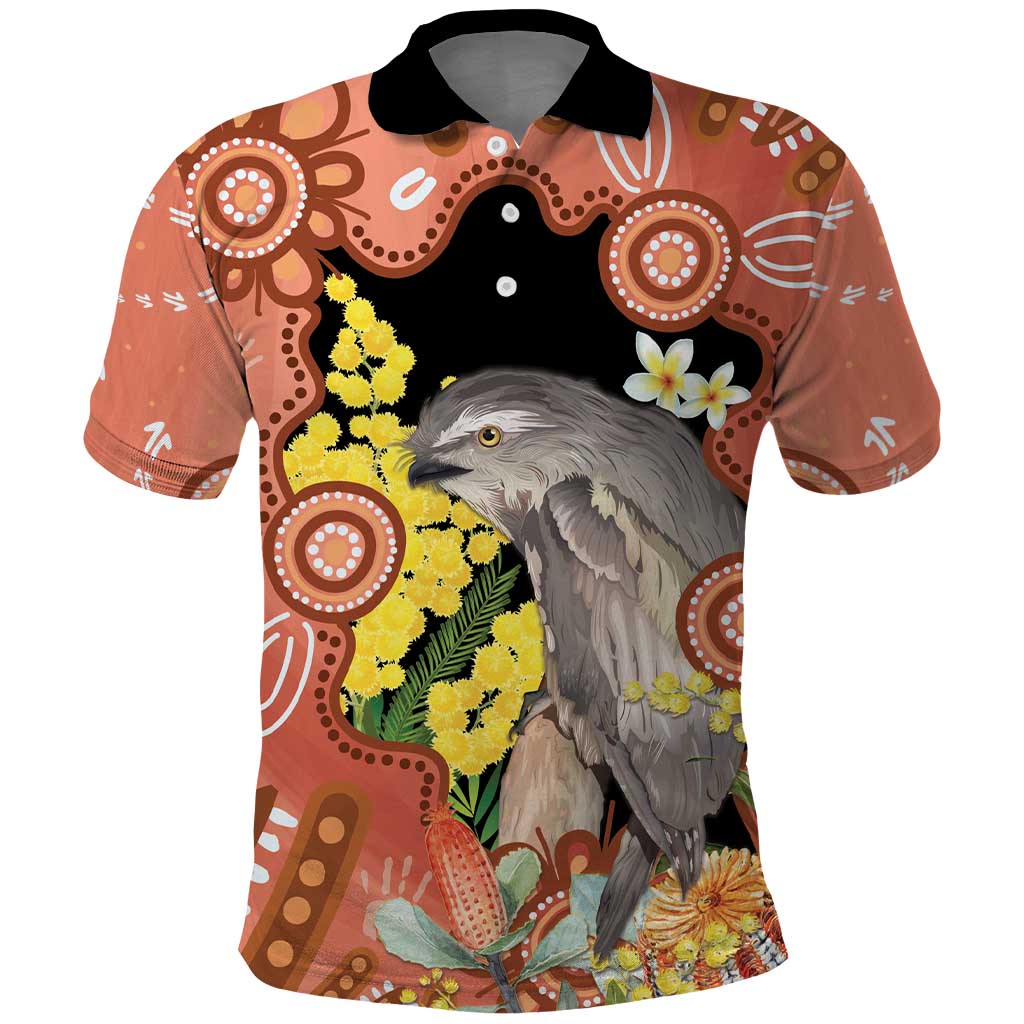 Australia Tawny Frogmouth Polo Shirt Golden Wattle Banksia Aboriginal Art - Aussie Hoodie