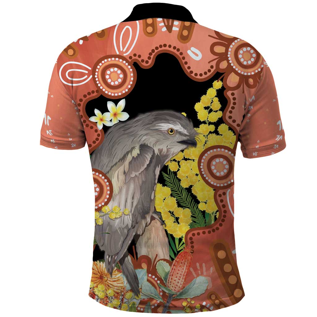 Australia Tawny Frogmouth Polo Shirt Golden Wattle Banksia Aboriginal Art - Aussie Hoodie
