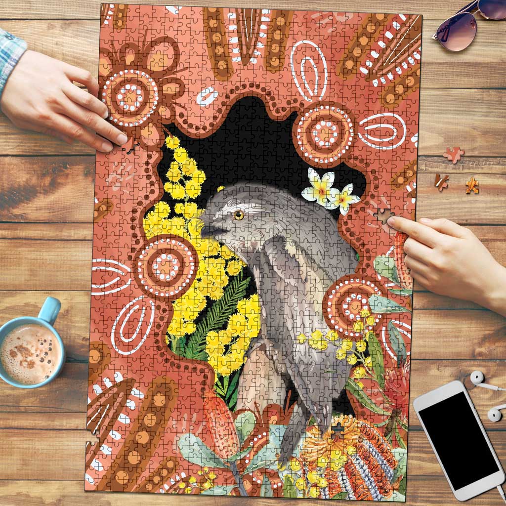 Australia Tawny Frogmouth Puzzle Golden Wattle Banksia Aboriginal Art - Aussie Hoodie