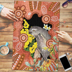 Australia Tawny Frogmouth Puzzle Golden Wattle Banksia Aboriginal Art - Aussie Hoodie