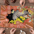 Australia Tawny Frogmouth Puzzle Golden Wattle Banksia Aboriginal Art - Aussie Hoodie