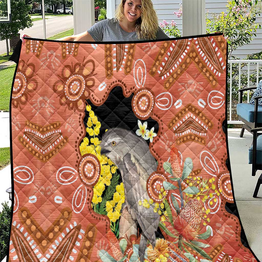 Australia Tawny Frogmouth Quilt Golden Wattle Banksia Aboriginal Art - Aussie Hoodie