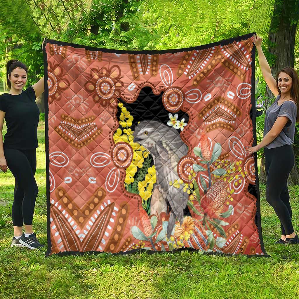 Australia Tawny Frogmouth Quilt Golden Wattle Banksia Aboriginal Art - Aussie Hoodie