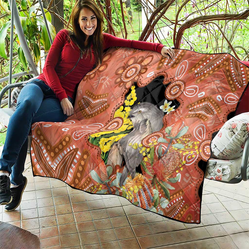 Australia Tawny Frogmouth Quilt Golden Wattle Banksia Aboriginal Art - Aussie Hoodie