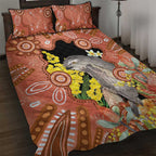 Australia Tawny Frogmouth Quilt Bed Set Golden Wattle Banksia Aboriginal Art - Aussie Hoodie