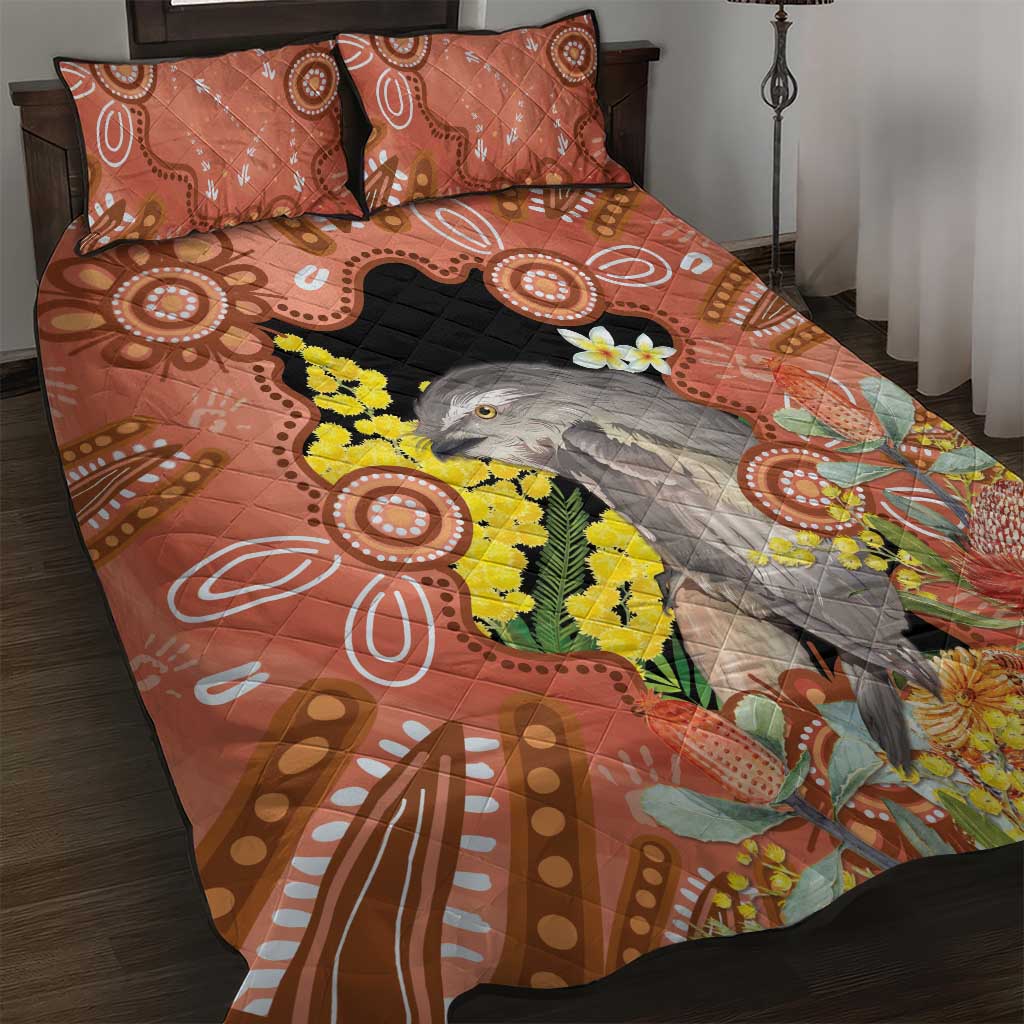 Australia Tawny Frogmouth Quilt Bed Set Golden Wattle Banksia Aboriginal Art - Aussie Hoodie