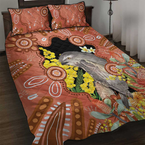 Australia Tawny Frogmouth Quilt Bed Set Golden Wattle Banksia Aboriginal Art - Aussie Hoodie