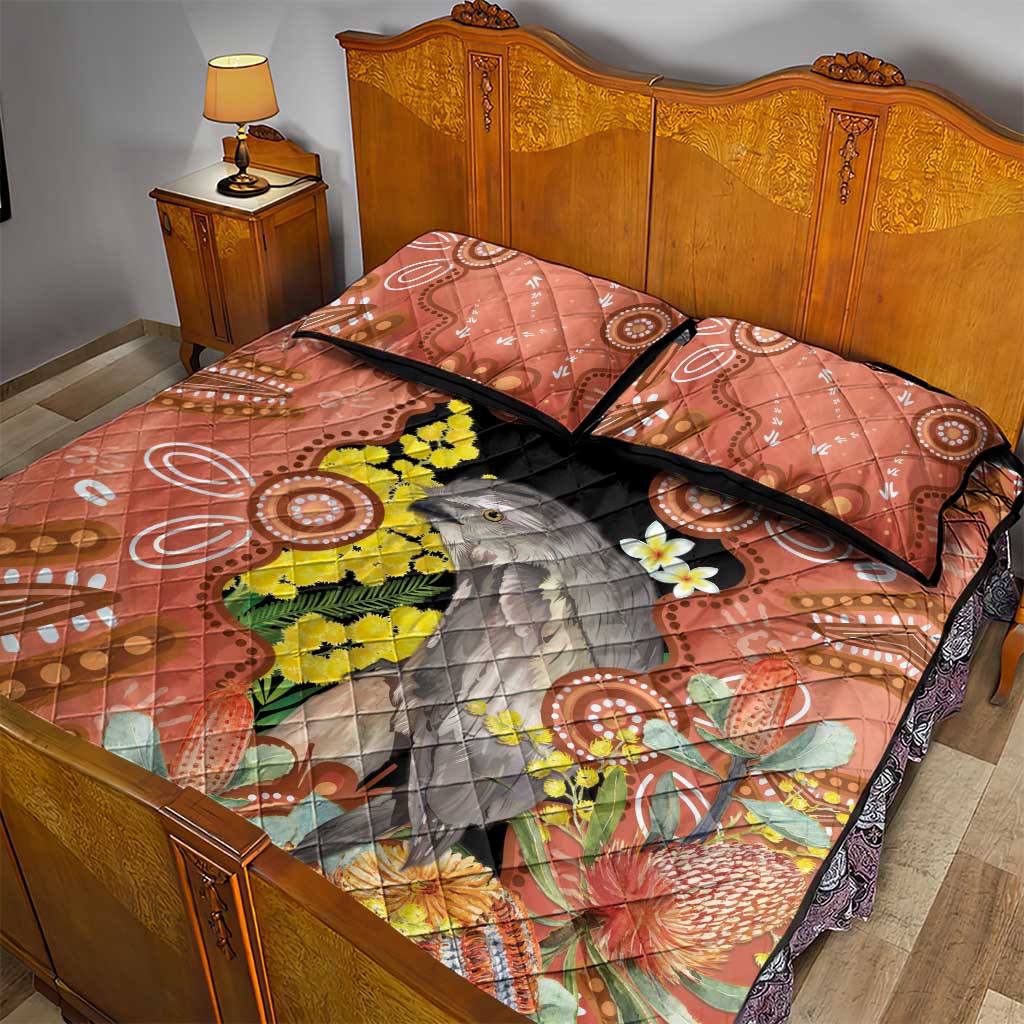 Australia Tawny Frogmouth Quilt Bed Set Golden Wattle Banksia Aboriginal Art - Aussie Hoodie