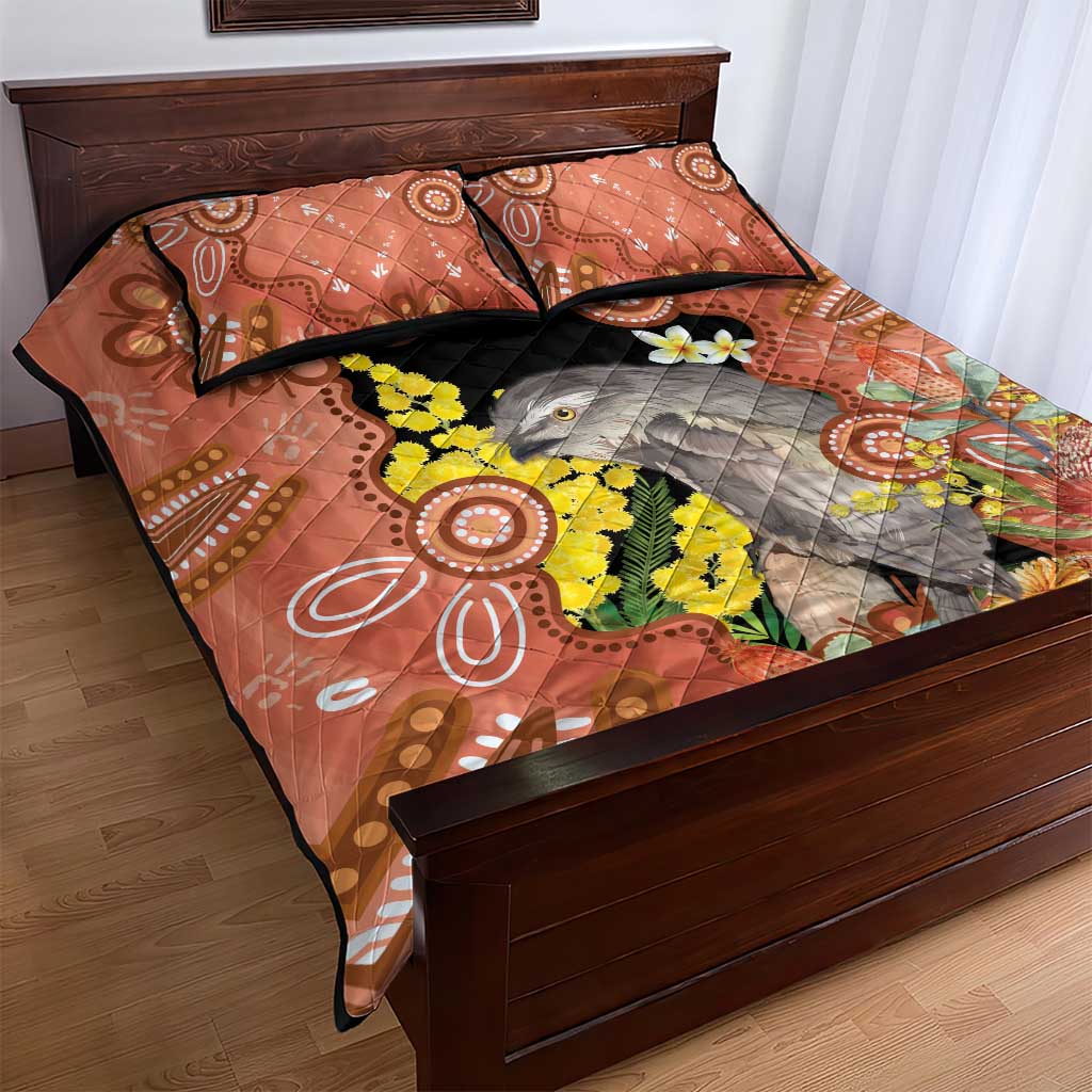 Australia Tawny Frogmouth Quilt Bed Set Golden Wattle Banksia Aboriginal Art - Aussie Hoodie