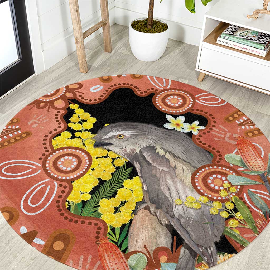 Australia Tawny Frogmouth Round Carpet Golden Wattle Banksia Aboriginal Art - Aussie Hoodie