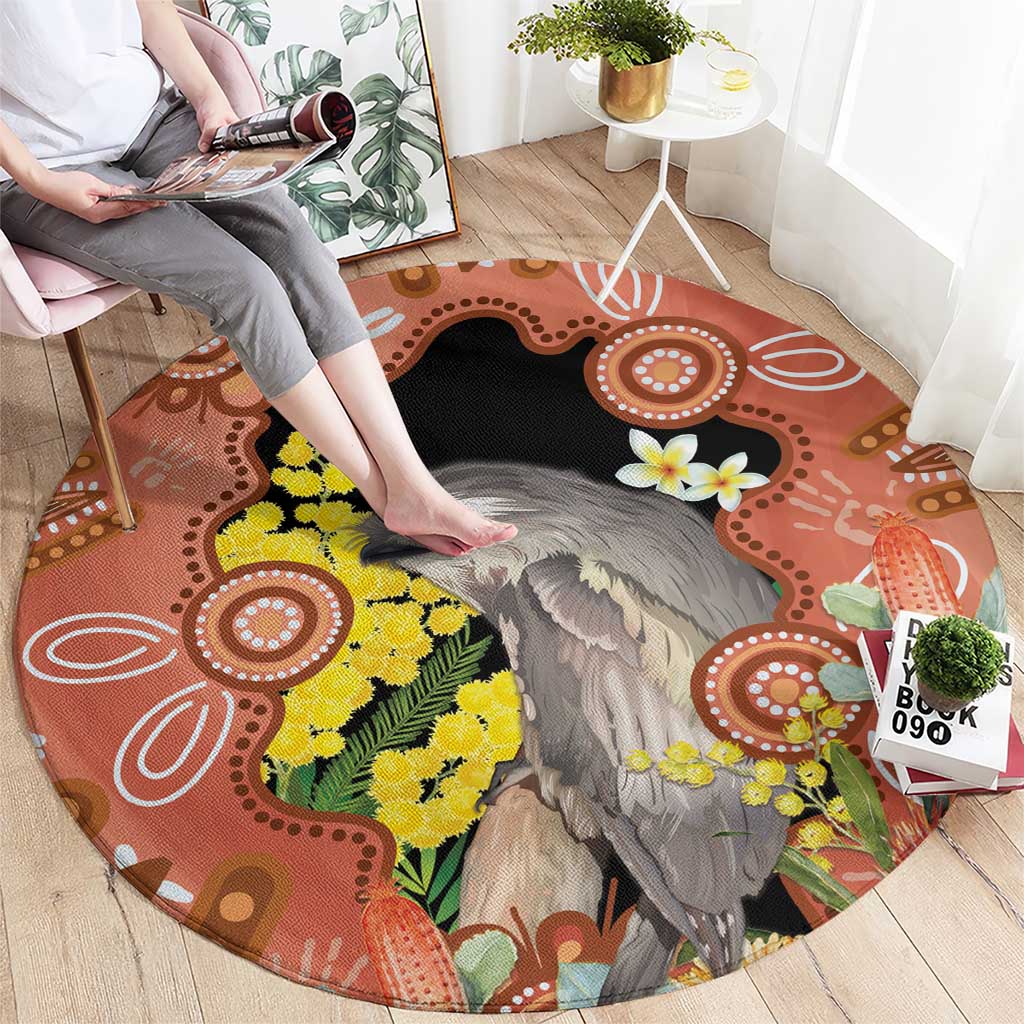 Australia Tawny Frogmouth Round Carpet Golden Wattle Banksia Aboriginal Art - Aussie Hoodie