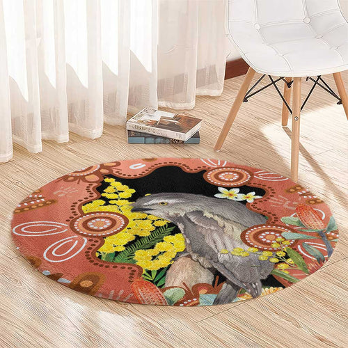 Australia Tawny Frogmouth Round Carpet Golden Wattle Banksia Aboriginal Art - Aussie Hoodie