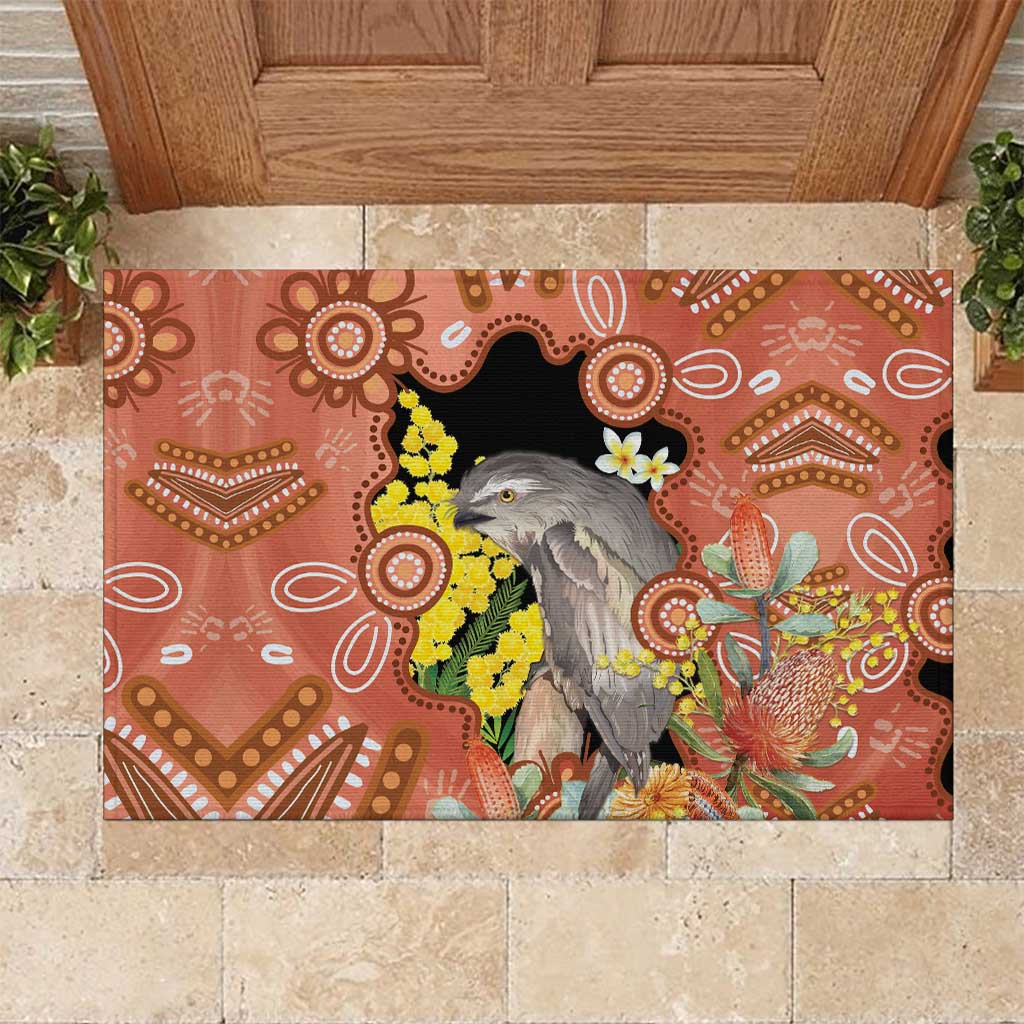Australia Tawny Frogmouth Rubber Doormat Golden Wattle Banksia Aboriginal Art - Aussie Hoodie