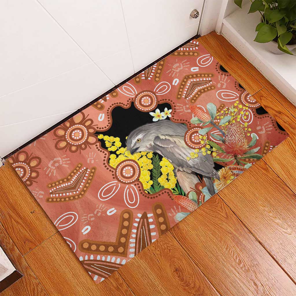 Australia Tawny Frogmouth Rubber Doormat Golden Wattle Banksia Aboriginal Art - Aussie Hoodie