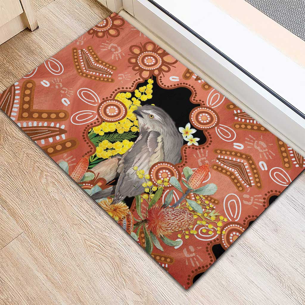 Australia Tawny Frogmouth Rubber Doormat Golden Wattle Banksia Aboriginal Art - Aussie Hoodie
