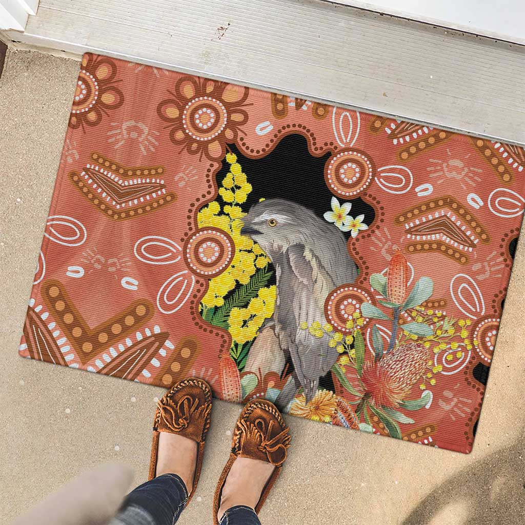 Australia Tawny Frogmouth Rubber Doormat Golden Wattle Banksia Aboriginal Art - Aussie Hoodie
