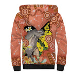 Australia Tawny Frogmouth Sherpa Hoodie Golden Wattle Banksia Aboriginal Art - Aussie Hoodie