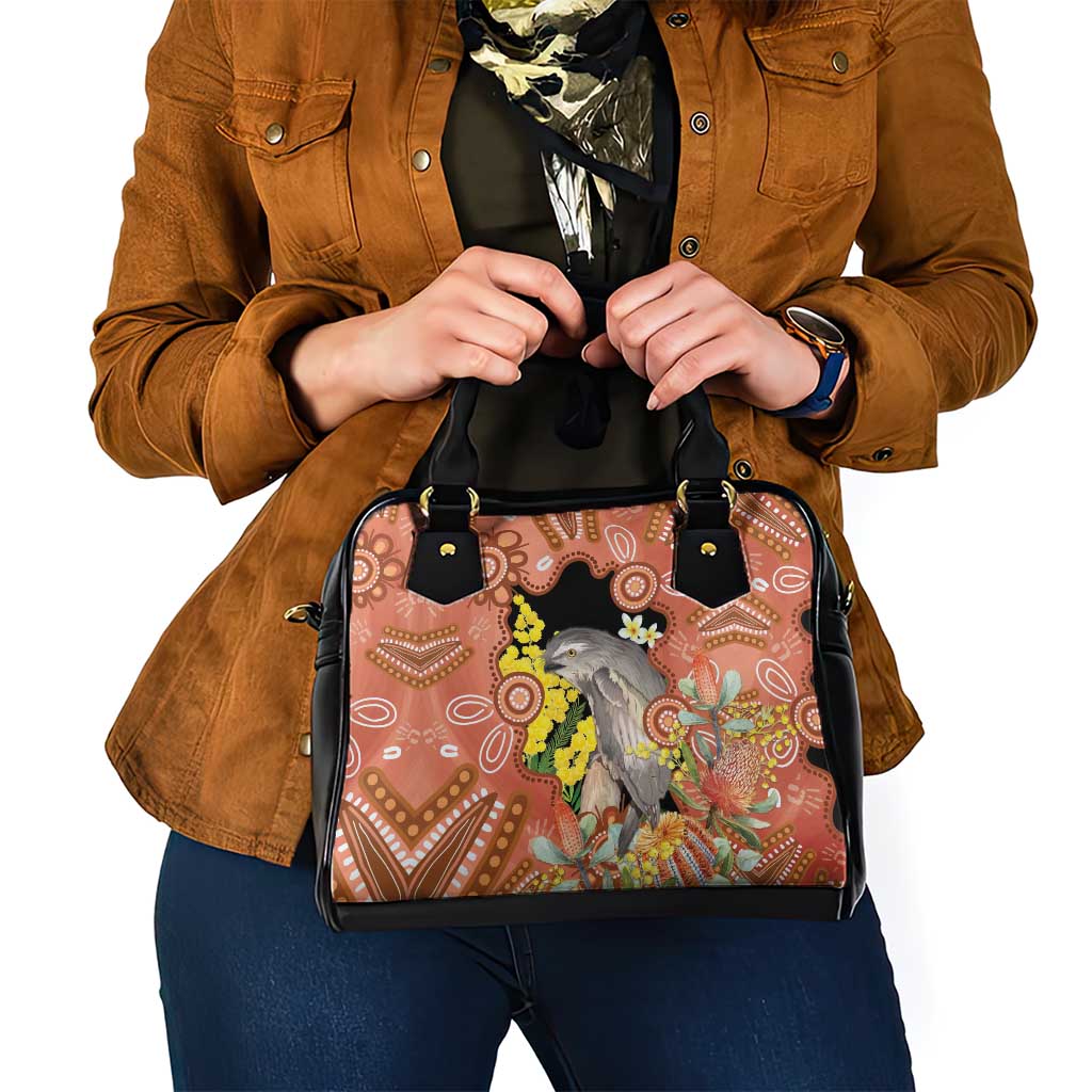 Australia Tawny Frogmouth Shoulder Handbag Golden Wattle Banksia Aboriginal Art - Aussie Hoodie