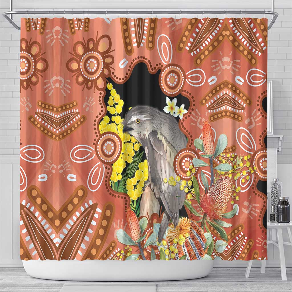 Australia Tawny Frogmouth Shower Curtain Golden Wattle Banksia Aboriginal Art - Aussie Hoodie