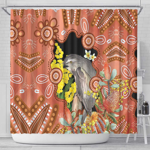 Australia Tawny Frogmouth Shower Curtain Golden Wattle Banksia Aboriginal Art - Aussie Hoodie