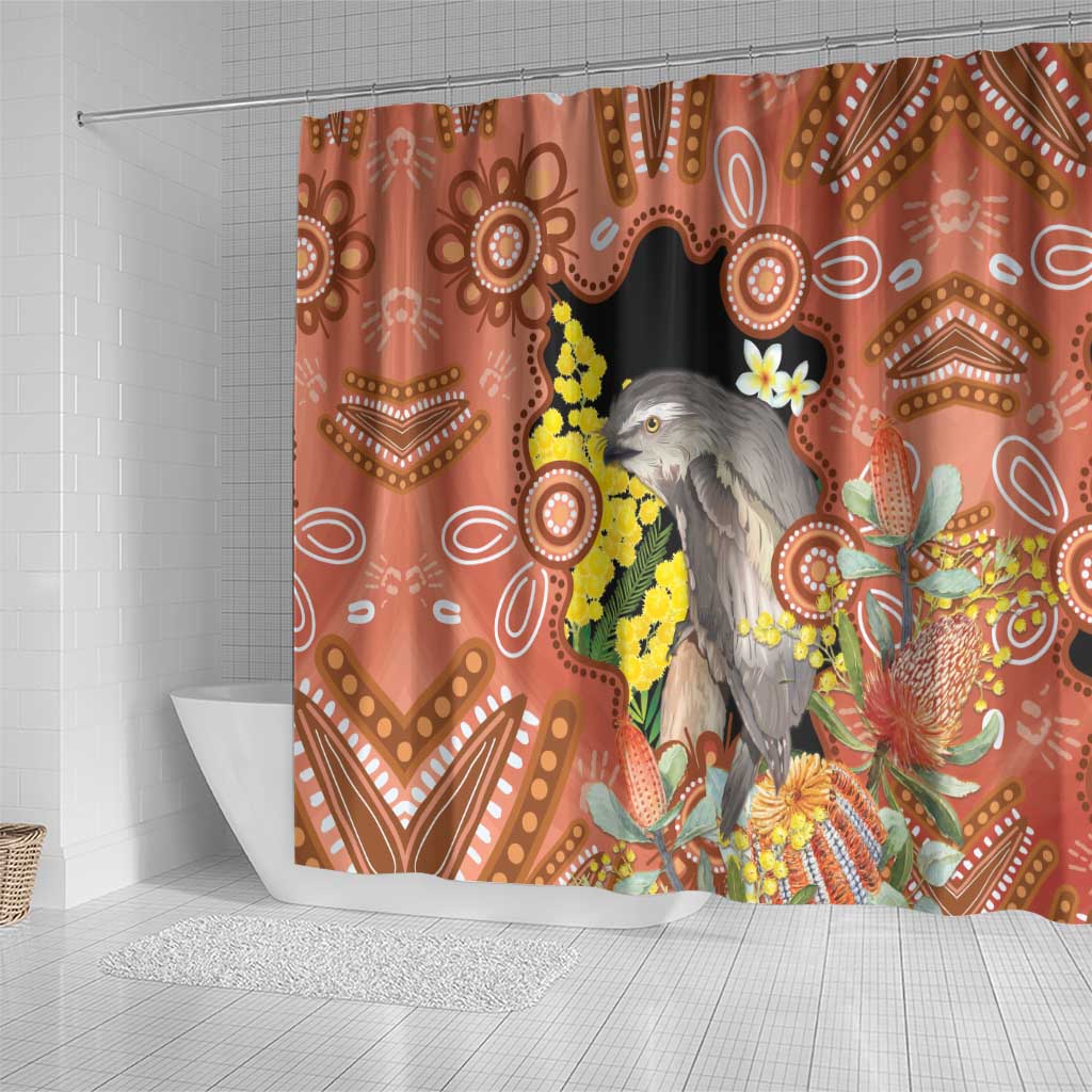 Australia Tawny Frogmouth Shower Curtain Golden Wattle Banksia Aboriginal Art - Aussie Hoodie
